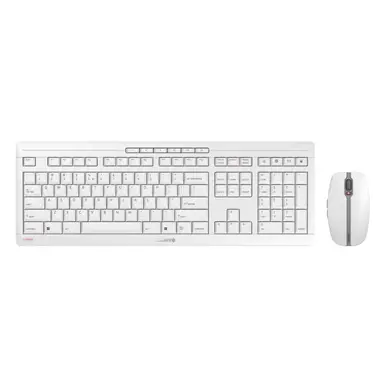 CHERRY Stream Desktop Recharge, kabelloses Tastatur- und Maus-Set, EU-Layout (QWERTY), 2,4-GHz-Funk, leise Scherenmechanik, wiederaufladbar über USB-C, weiß/grau