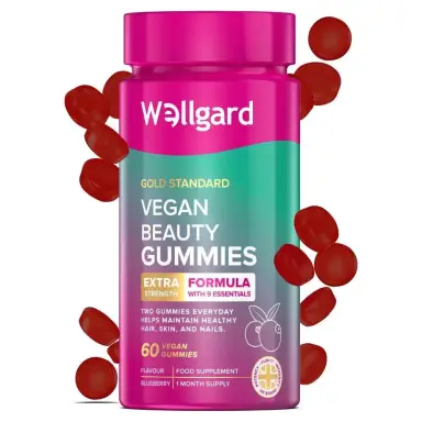Wellgard Beauty Gummies with Biotin & Zinc for Skin, Hair & Nails Blueberry Flavour - 60 Vegan Gummies