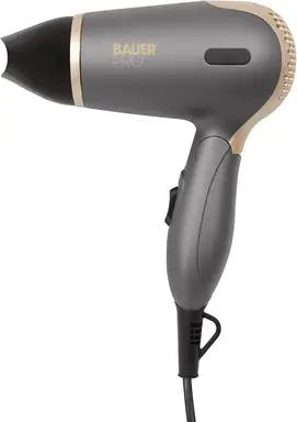 Bauer Professional Travel Hair Dryer Set 1200W, Foldable Handle, Carry Case Included, Compact, Grey and Gold
