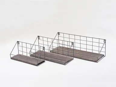 KEVAHOME GREY METAL WIRE WALL SHELF W GREY BOARD S/3  L:18X6X6 M:14X5X6 S:11.5X4X5, New Year Sale , Top gift picks
