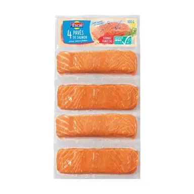Escal Lot de 4 pavés de saumon crus sans peau ASC - 500 g