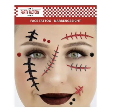 Face Tattoo Narben, temporäres Glitter Gesichtstattoo für Motto Party, Halloween & Karneval, Kinder & Erwachsene