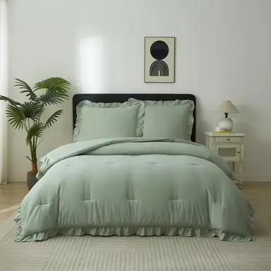 Meeallhome  Comforter Set  Vintage Ruffle Bed Set 200*200cm/50*75cm*2   Turquoise