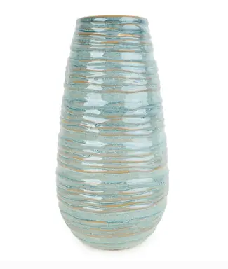 Candlelight Vase Ridged Glazed Blue H:20.5cm