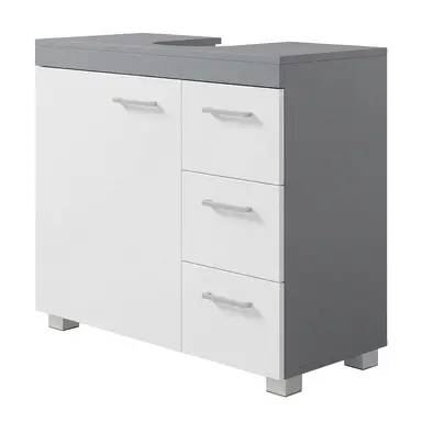 Ochama x SONGMICS Bathroom Storage Unit with Drawers, Under Sink Cabinet with Compartments and Feet, for Pedestal Basins, White and Grey