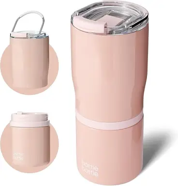 Bottle Bottle Gobelet en acier inoxydable avec anse et 2 couvercles sans BPA, 625 ml - Rose