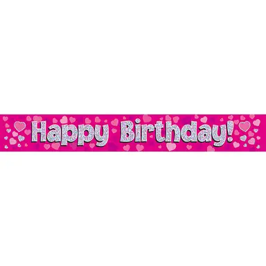Pink Holographic Happy Birthday Banner 9FT