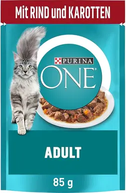 PURINA ONE Adult Nassfutter für Katzen, zarte Stücke in Sauce mit Rind, Packung mit 26 (26 x 85 g)