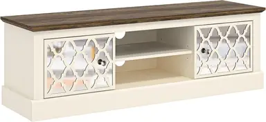 Galano Sufly 2-Door TV Unit – Entertainment Centre for TVs up to 55" – Storage Cabinet and Media Console for Living Room – Ivory/Oak Finish