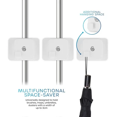 Swan Elevate Pack of 3 Self Adhesive Wall Mount Clips, White