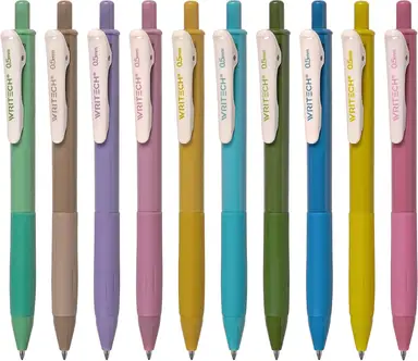 Stylos à encre gélatineuse rétractable WRITECH Séchage rapide Point fin 0,5 mm 10 couleurs vintage uniques pour le journal intime, le dessin, le zentangle et la prise de notes (Vintage 1)