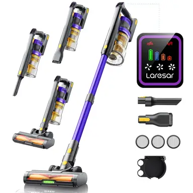 Laresar Aspirateur sans fil X11, 75 kPa / 650 W avec autonomie 60 min, bac à poussière 2 L, LED verte, écran tactile