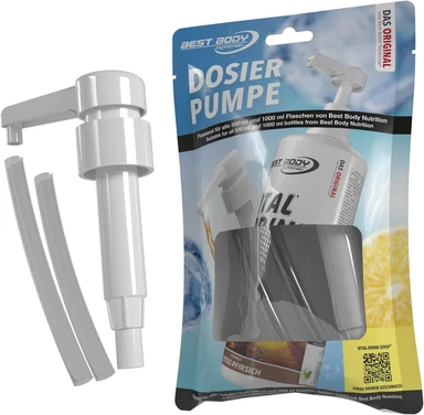 Best Body Nutrition Dosierpumpe – für 500ml und 1000ml Flaschen – Sirup Pumpe für Best Body Nutrition Vital Drink ZEROP – Ein Hub entspricht 5 ml Konzentrat – Vital Drink Dosierpumpe