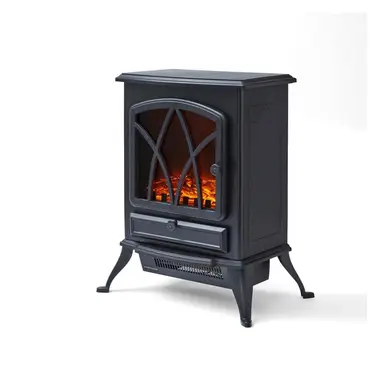 Warmlite Stirling Portable Electric Fire Stove Heater, 2000W, 2 Heat Settings, Realistic LED Flame Effect, Adjustable Thermostat, Overheat Protection - Black, WL46018
