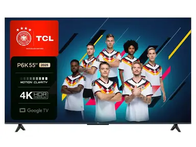 TCL 55P6K 55 Zoll Direct LED TV, 4K HDR TV, Smart TV mit Google TV (Dolby Audio, Motion Clarity, kompatibel mit Google Assistant & Alexa)
