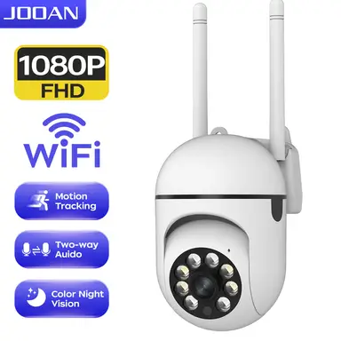 JOOAN Caméra de surveillance extérieure Wi‑Fi 2,4G, audio bidirectionnel, vision nocturne en couleur, zoom numérique 5x