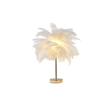 Homary Loftus Art Deco White Feather Gold Table Lamp Unique Lighting