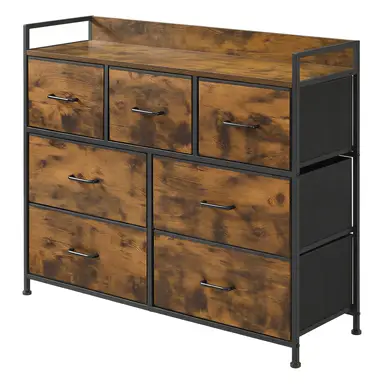 SONGMICSHOME 7-Drawer Chest of Drawers, Fabric Storage Cabinet with Handles, Metal Frame, Modern Style, for Bedroom and Living Room, Brown and Black