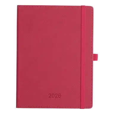 IN-LUXPRO Diary 2026 Planner A5 (21.9x16.4 cm) Week to View, 12 Months Weekly & Monthly Plan with Month Tabs & Pocket & Expenses/Note Pages 100GSM Paper PU Leather Hardcover Rose Red