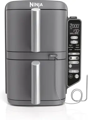 Ninja Double Stack XL Heißluftfritteuse mit digitalem Thermometer, 9,5 L, vertikal, 4 Kochprogramme, 2 Ebenen, 6 Funktionen, 8 Portionen, grau SL451EU