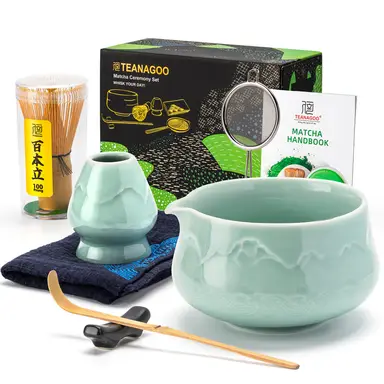 TEANAGOO 7-Piece Ceramic Matcha Set with Whisk, Bowl, Scoop and Sifter