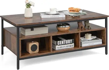 COSTWAY Wooden Cocktail Center Table with Storage Shelf for Living Room