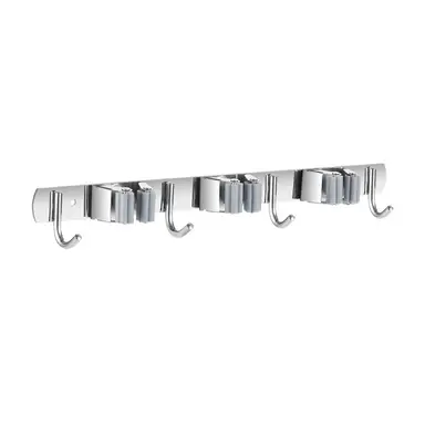 JORDAN&JUDY 3-Clip & 4-Hook Stainless Steel Broom Holder, for Bathroom, Garage & Balcony