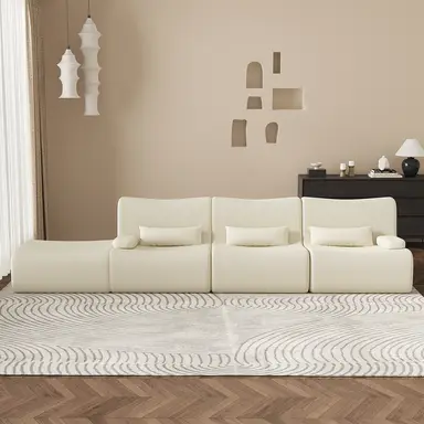 GTIMEX L-vormig slaapbank met slaapfunctie, 250 x 170 x 76 cm, corduroy bekleding, traagschuim, diepe zitting, modulair bankmeubel met chaise longue voor woonkamer en slaapkamer, beige