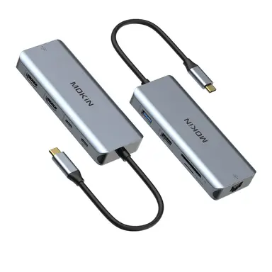 USB C to 2HDMI+USB C3.0+USB A3.0+USBA2.0+SD/TF+RJ45+PD