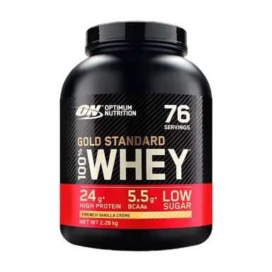 Optimum Nutrition Gold Standard 100% Whey Protein Powder - French Vanilla Crème, 24g Protein, Low Sugar, Award Winning - 2.28kg (76 Servings)