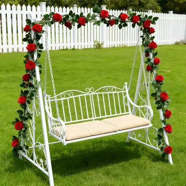 Wei's Moment Pack of 2 7.54FT Rose Garlands Red Flower Garland Artificial Flowers Hanging Plant Rose Garlands for Flower Wall Decoration Wedding Garden Fences Party (Red)