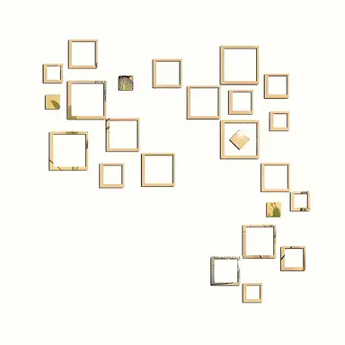 24pcs PVC mirror-finish hollowed-out rectangular acrylic stickers, self-adhesive, waterproof, removable.gold