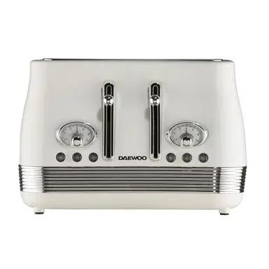 DAEWOO Denver 4 Slice Retro Toaster, Wide Slots, Buttermilk (Cream) - SDA2746GE