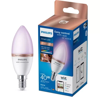 Philips Smart Light Bulb LED Candle Frosted Screw E14 Full Colour & Warm/Cool Spectrum 40W