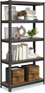 SONGMICS Standregal, Bücherregal, Lagerregal, 5 Böden, Küchenregal, Regal, 30 x 75 x 150 cm, Tragkraft 650 kg, verstellbare Böden, Industrie-Stil, Schwarz/Vintage-Braun GLR030B01