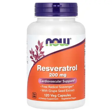 NOW Foods Resveratrol Antioxidant 200mg Daily Wellness Support Capsules - 120 Vegan Capsules