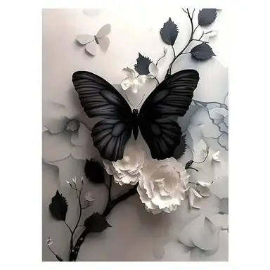 JU7CER Schmetterling Blumen 5D Diamant-Malset - Schwarz für Erwachsene | Wanddekoration Bastelset 12×16 Zoll (30×40 cm)