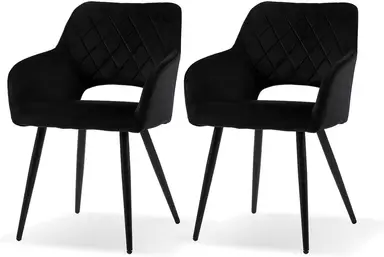 CLIPOP Velvet Dining Chair Set of 2 Padded Dining Table Armchairs with Metal Legs, Upholstered Tub Chairs Dining Room Kitchen Living Room Waiting Room 0198 black 45*52*83 cm