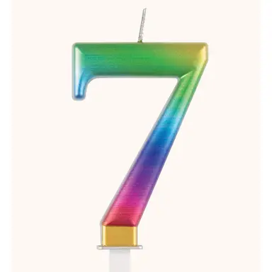 Unique Party Metallic Number 7 Candle, Rainbow