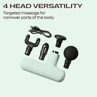 LOLA Massage Gun V1 – 4 Speed Settings, 4 Massage Heads, 2000 mAh USB-C Battery, Compact Deep Tissue Massager – Mint Green
