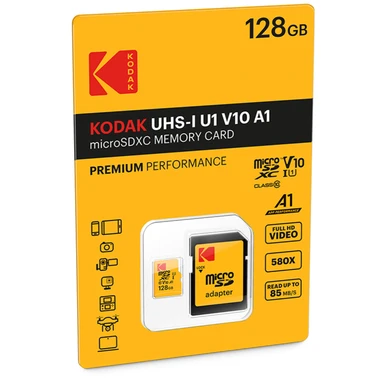 Kodak carte mémoire microSD 128 Go U1 V10 premium avec adaptateur