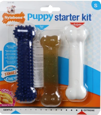 Nylabone Kit de jouets à mâcher pour chiot <11 kg saveur poulet