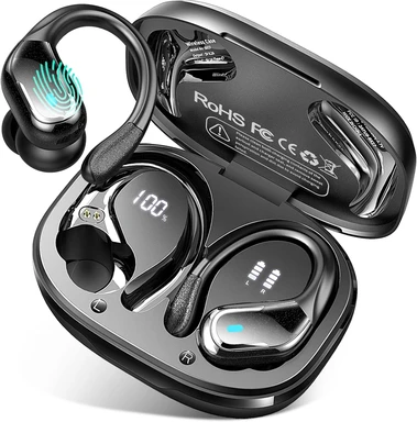 Rulefiss IP-X7 75 Stunden Hi-Fi Stereo-Kopfhörer, kabellos (Bluetooth), wasserdicht, tiefes Bass, 4-fach-ENC-Geräuschunterdrückung, USB-C, In-Ear-Ohrhörer, für Jogging und Fitness