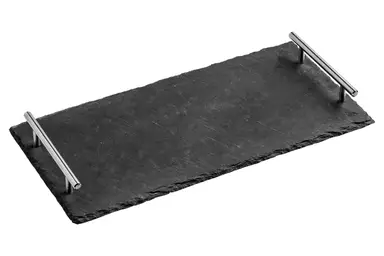 Maison by Premier Elegant Slate Tray With Stainless Steel Handles, Durable Grey Slate Tray, Stainless Steel Handles Grey Tray