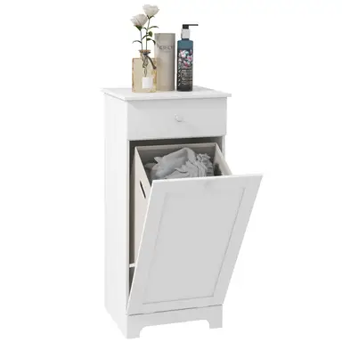 HOMCOM Bathroom Laundry Cabinet, Bathroom Cabinet with Laundry Basket and Drawer, 40 x 40 x 90.5cm, White