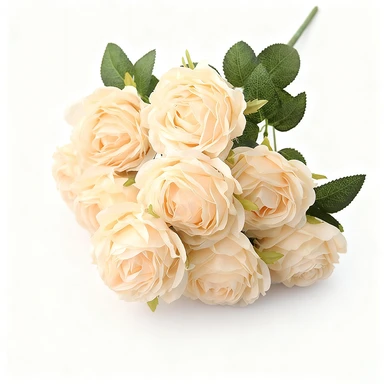 Yuejia 1Pc 18.89in/48cm Artificial Roses Flowers Arrangement Silk Bouquet for Home Office Parties Bridal and Wedding Decoration(Champagne)