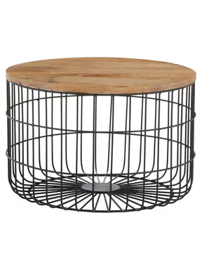 Interiors by Premier Side Table Pali Round Mango Wood Top Black/Natural