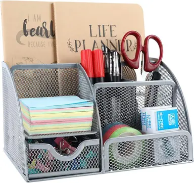 EasyPAG Schreibtisch-Organizer aus Mesh, silberfarben, Neu-Jahr-Angebot, Top-Geschenkideen