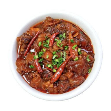 Gestoomde runderpezen in rode saus