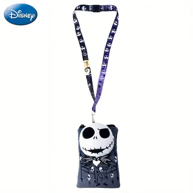 1pc Disney The Nightmare Before Christmas Jack Plush Card Holder with Lanyard Officially Licensed Skellington  Halloween Town Cosplay Props Movies Anime Peripheral Skull Pattern Halloween Themed Plush Accessory Gift for Phone